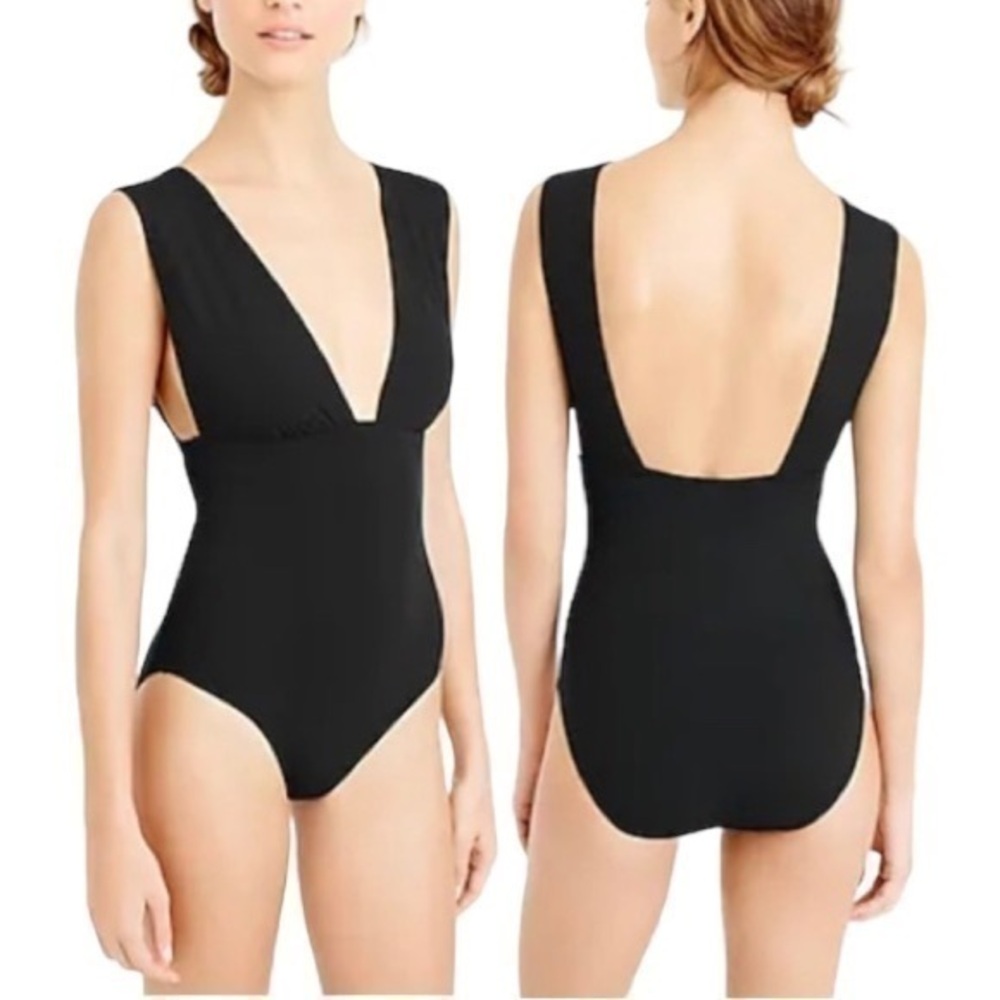 J. Crew Black Plunging V-neck One Piece Plus Size Bathing Swim Suit 24